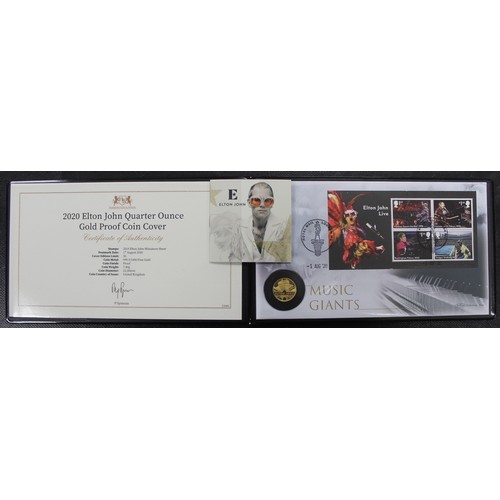 154 - 2020 ¼oz Elton John gold proof £25 in PNC/First Day Cover. Part of the Music Legends series. nFDC. C... 