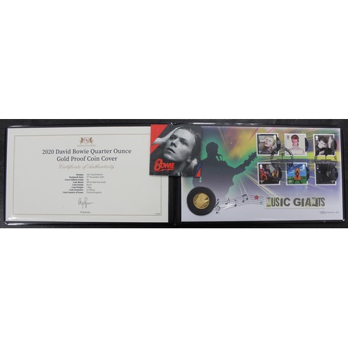 155 - 2020 ¼oz David Bowie gold proof £25 in PNC/First Day Cover. Part of the Music Legends series. nFDC. ... 