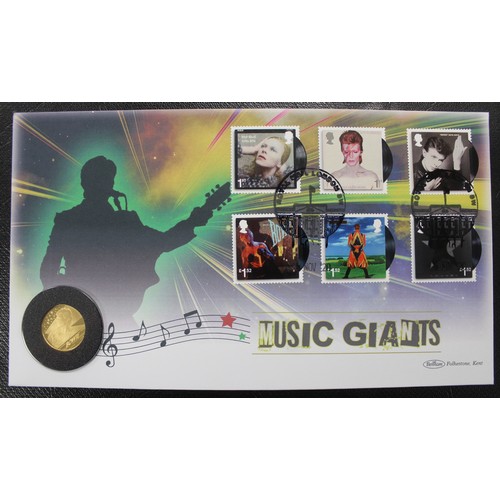 155 - 2020 ¼oz David Bowie gold proof £25 in PNC/First Day Cover. Part of the Music Legends series. nFDC. ... 