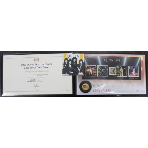 156 - 2020 ¼oz Queen gold proof £25 in PNC/First Day Cover. Part of the Music Legends series. nFDC. Comple... 