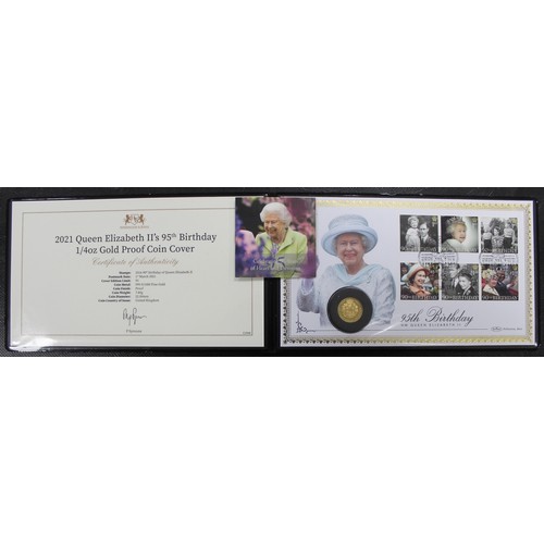 158 - 2021 ¼oz gold proof £25 commemorating the 95th Birthday of Queen Elizabeth II in PNC/First Day Cover... 