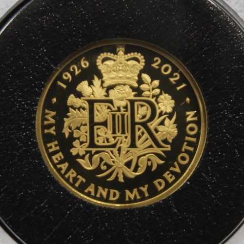 158 - 2021 ¼oz gold proof £25 commemorating the 95th Birthday of Queen Elizabeth II in PNC/First Day Cover... 