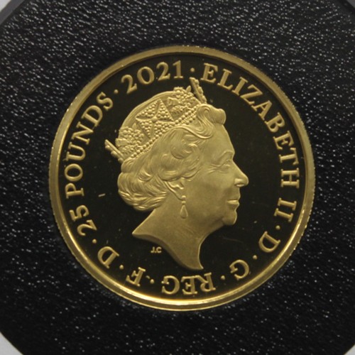 158 - 2021 ¼oz gold proof £25 commemorating the 95th Birthday of Queen Elizabeth II in PNC/First Day Cover... 