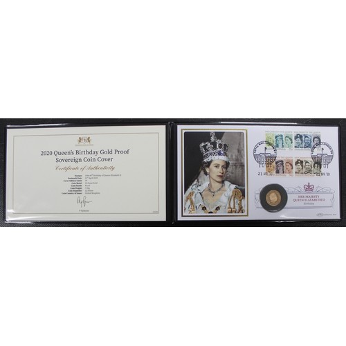 140 - 2020 Gold proof sovereign in PNC/First Day Cover with stamps celebrating the 60th Birthday of Queen ... 