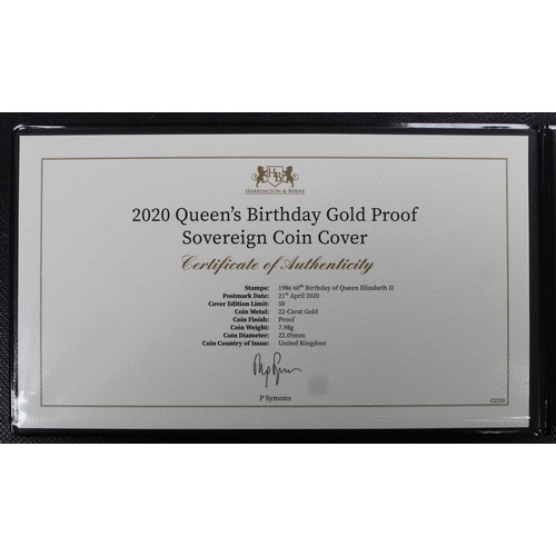 140 - 2020 Gold proof sovereign in PNC/First Day Cover with stamps celebrating the 60th Birthday of Queen ... 