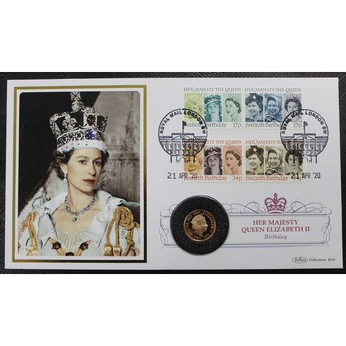 140 - 2020 Gold proof sovereign in PNC/First Day Cover with stamps celebrating the 60th Birthday of Queen ... 