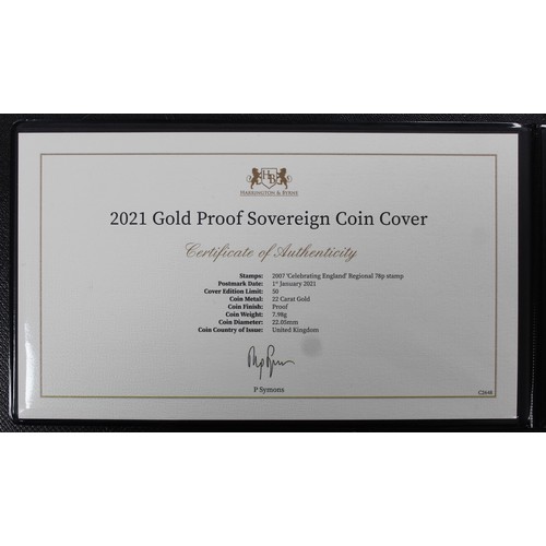 141 - 2021 Gold proof sovereign in PNC/First Day Cover. The sovereign with 95 cypher in exergue to commemo... 