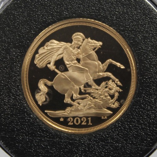 141 - 2021 Gold proof sovereign in PNC/First Day Cover. The sovereign with 95 cypher in exergue to commemo... 