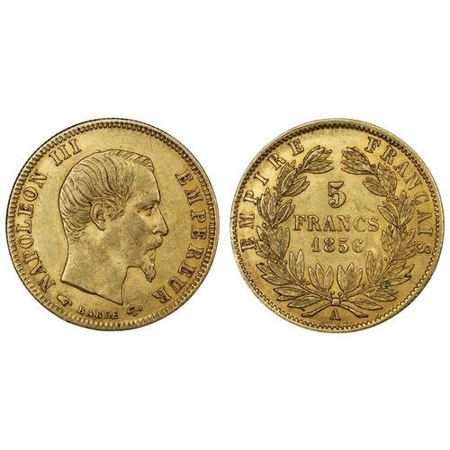 163 - France, 1856 Gold 5 Francs, Napoleon III. A few light obverse scratches otherwise nEF [KM#787]... 