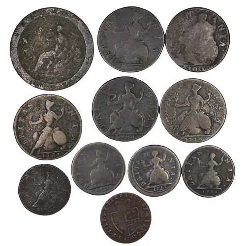 126 - Mixed UK Copper, penny to farthing (11) comprising 1797 penny, half pennies 1700, 1729, 1731, 1734 &... 