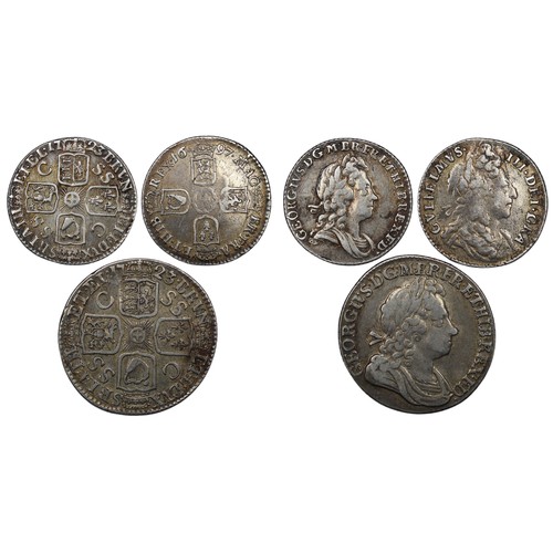 47 - Coins of William III & George I (3) including 1697 sixpence, 1723 SSC sixpence & 1723 SSC sh... 