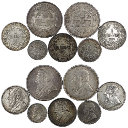 297 - South Africa, ZAR silver coins (7) comprising 1897 2 shillings (2), 1896 (2) & 1897 shillings, 1... 