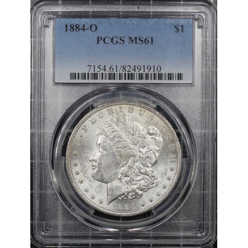 302 - USA, 1884-O Morgan Dollar. New Orleans mint. Graded PCGS MS61 with much lustre.