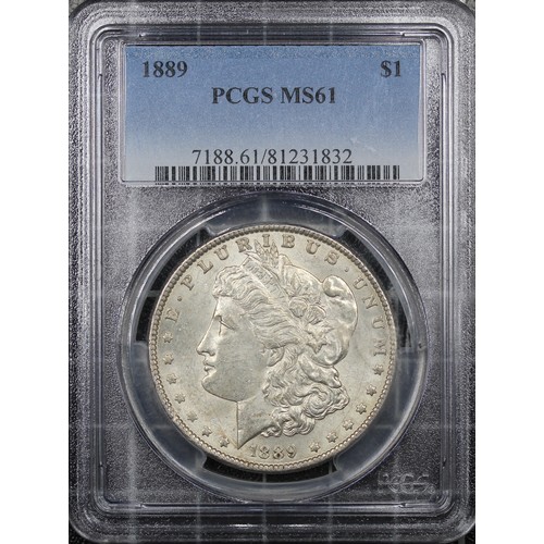 305 - USA, 1889 Morgan Dollar. Philadelphia mint. Graded PCGS MS61 with underlying lustre.