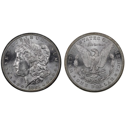 301 - USA, 1881-S Morgan Dollar. San Francisco mint. In presentation holder, dipped otherwise UNC or near ... 