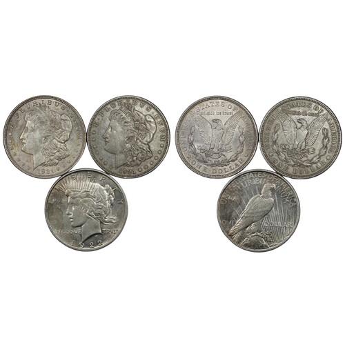 308 - USA, Morgan & Peace Dollars (3) comprising 1921 & 1921-D Morgan dollars and 1922 Peace dolla... 