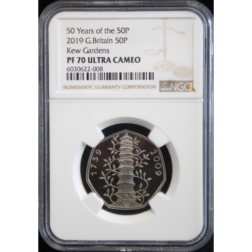 195A - 2019 Proof Kew Gardens 50p. Graded NGC PF70 Ultra Cameo and joint finest in the NGC census thus. Par... 