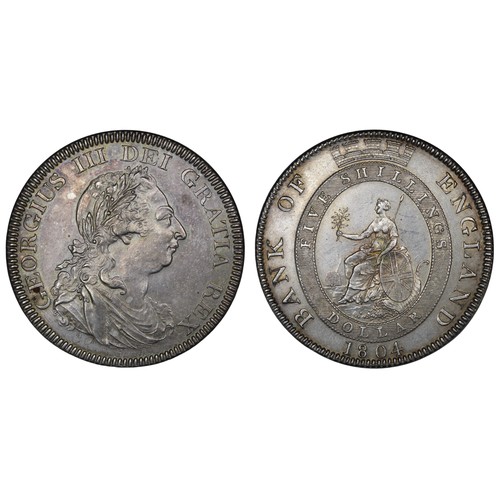 74 - 1804 Bank of England Dollar of 5 Shillings, George III. Type C/2 with 1st leaf of laurel to centre o... 