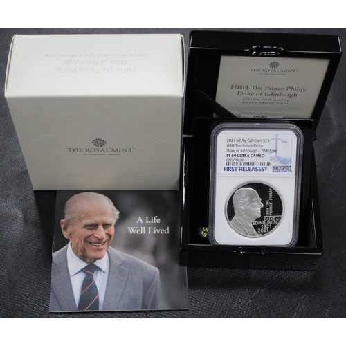 189 - 2021 Prince Philip silver proof piedfort £5. Graded NGC PF69 Ultra Cameo and presented in First Rele... 