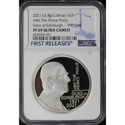 189 - 2021 Prince Philip silver proof piedfort £5. Graded NGC PF69 Ultra Cameo and presented in First Rele... 