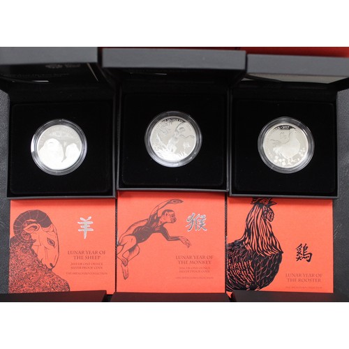 265 - 2015-2020 Lunar 1oz Silver proof coins, The Shengxiao Collection by the Royal Mint. Featuring 2015 Y... 