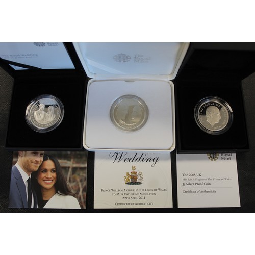 190 - Silver proof £5 coins (6) comprising 2008 Prince of Wales, 2011 William & Kate Royal Wedding, 20... 