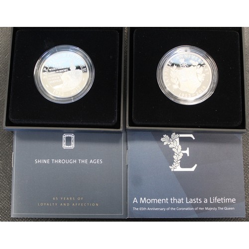 191 - Silver proof £5 coins (4) with Queen Elizabeth II interest comprising 2015 Longest Reigning Monarch ... 