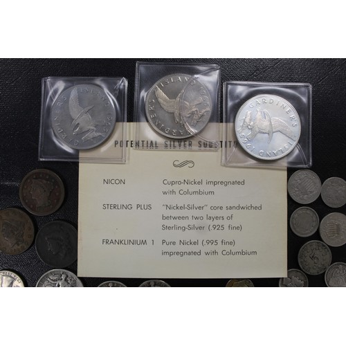 301 - New York Gardiners Island 3-coin pattern set as part of an assortment of American coin in silver, ni... 