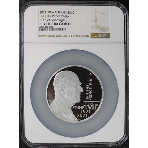 253 - 2021 10oz Piedfort silver proof £10 struck in commemoration of the life of Prince Philip (1921-2021)... 