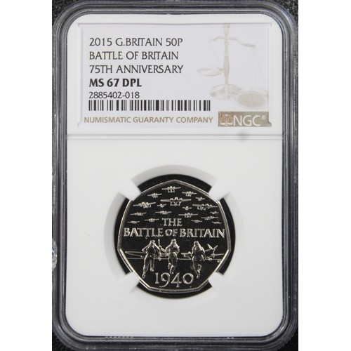 146 - 2015 BUNC 50p coin commemorating the 75th Anniversary of the Battle of Britain. Graded NGC MS67 DPL ... 