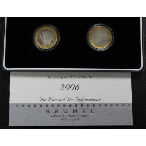 171 - 2006 Silver proof £2 set featuring Brunel, The Man and His Achievements. The capsules not original t... 