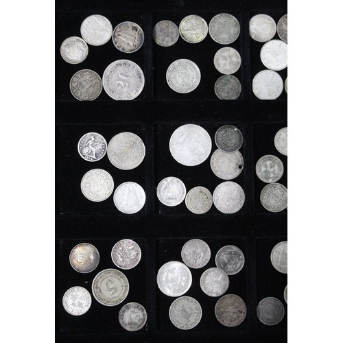 225 - A tray of mixed UK & world silver coins (68) to include some many 19th century issues, mainly of... 