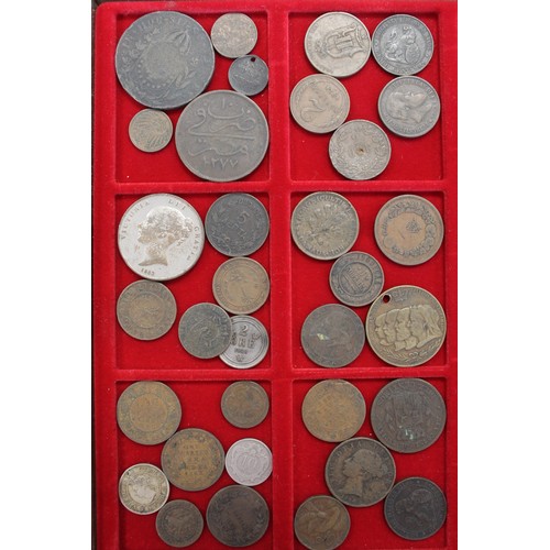 226 - A lindner tray of predominently 19th century world copper and cupro-nickel coins in mixed grades (60... 