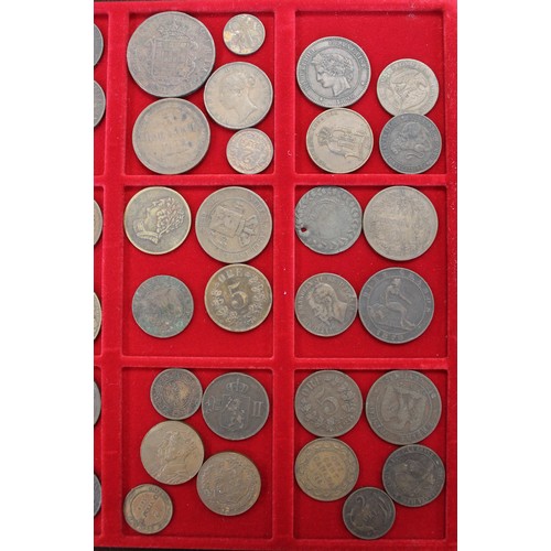 226 - A lindner tray of predominently 19th century world copper and cupro-nickel coins in mixed grades (60... 