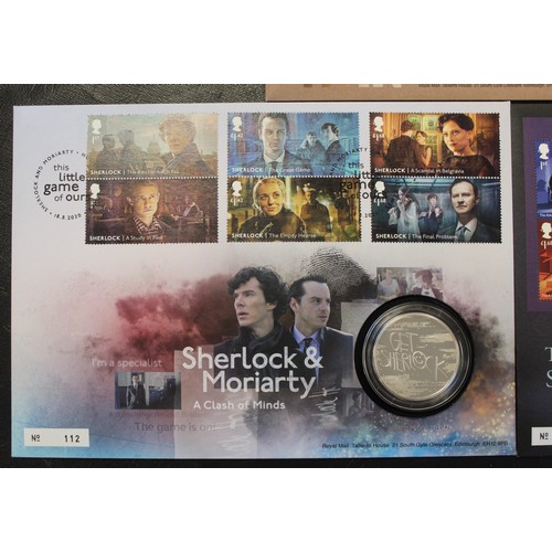 259 - Royal Mail silver coin/medal presentation cases (3) comprising Sherlock Homes medals (2) and a 2020 ... 