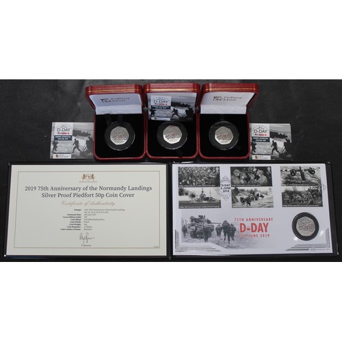 147 - 2019 Silver proof & silver proof piedfort D-Day 50p coins by Pobjoy Mint (4). Includes a piedfor... 