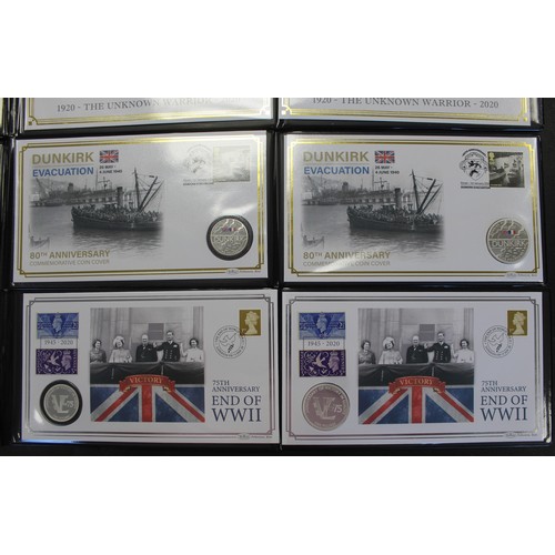 286 - An assortment of silver proof 3-coin sets in FDC/PNC's, all with WWI & WWII interest (4). Compri... 