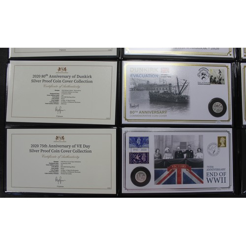 286 - An assortment of silver proof 3-coin sets in FDC/PNC's, all with WWI & WWII interest (4). Compri... 