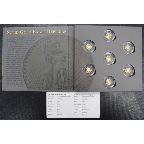 302 - The Gold Eagles Replica set struck in 14ct gold and featuring seven designs of USA gold coins from 1... 