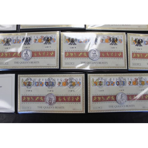 247 - A complete run of Queen's Beasts 2oz silver coins (10) in FDC/PNC's. includes 2016 Lion of England, ... 