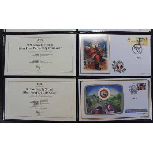 153 - A selection of silver proof & silver proof piedfort 50p coin covers all with young collector int... 