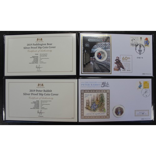 153 - A selection of silver proof & silver proof piedfort 50p coin covers all with young collector int... 