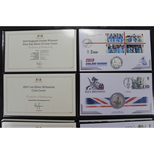 238 - An assortment of 1oz silver coin covers (4) of varying interest, the coins being 2019 Coat of Arms, ... 