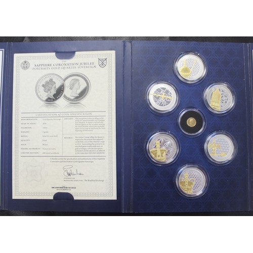 109 - HM QEII Sapphire Jubilee commemorative set including a 2018 proof quarter sovereign and 6 silver &am... 