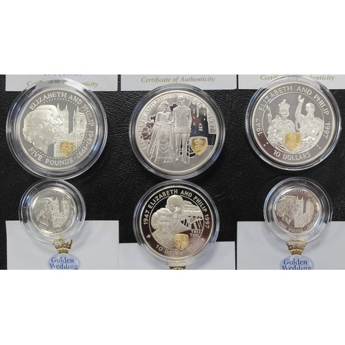 288 - 1997 Golden Wedding Anniversary silver proof coins (6) comprising Guernsey £5, Falkland Islands £5, ... 