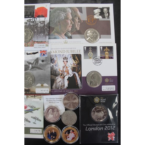 223 - A selection of PNC/FDC's and presentation packs comprising £5 coins and 50p coins to include a BUNC ... 