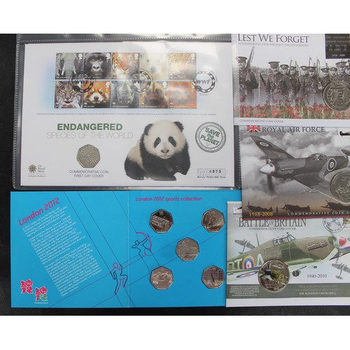 223 - A selection of PNC/FDC's and presentation packs comprising £5 coins and 50p coins to include a BUNC ... 