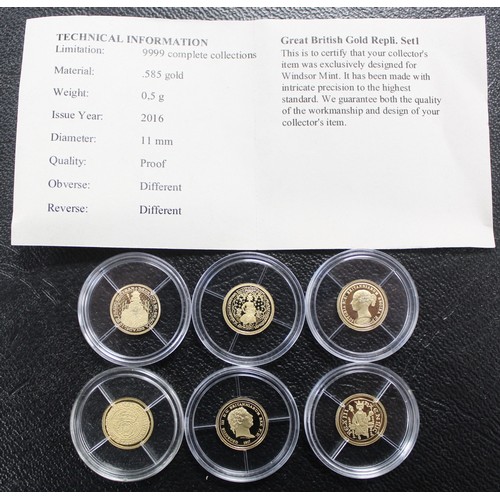 111 - The iconic gold coins of the UK miniature collection. Featuring replicas of the 1839 Una & the L... 