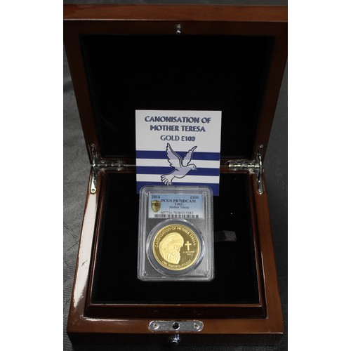 129 - Tristan Da Cunha 2016 gold proof £100. Reverse design depicting the Canonisation of Mother Teresa. G... 