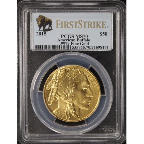 135 - USA 2015 1oz gold American Buffalo. Presented in PCGS 